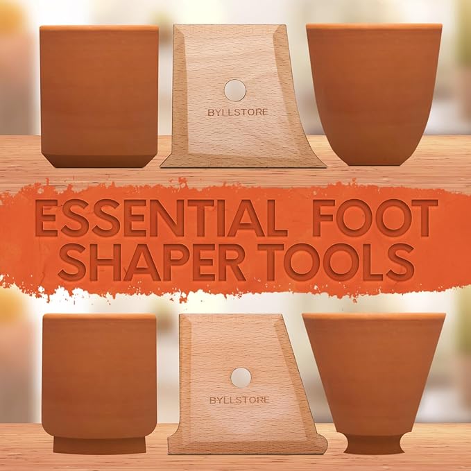 Byllstore Pottery Ribs & Trimming Tools | 2 Foot Shaper Tools | 4 Clay Texture Ribs | Solid Beech Wood | Several Pack Options (2-Pack)