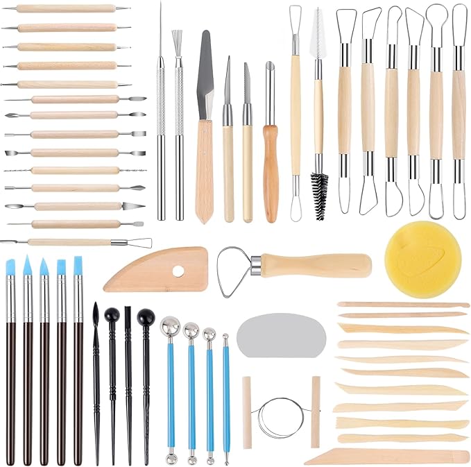 SHENOMAD 57PCS Clay Tools Kit with Wire Sculpting Tools Pottery Modeling Ceramics Polymer Tools Set for Air Dry Clay Carving Molding Pottery Crafting Beginners