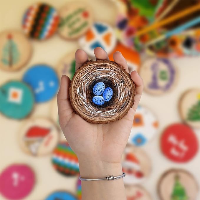 Fuyit Unfinished Wood Slices with No Hole, 30 Pcs 2.4-2.8 Inches Natural Wooden Circles with Bark for DIY Crafts, Christmas Ornament, Decoration
