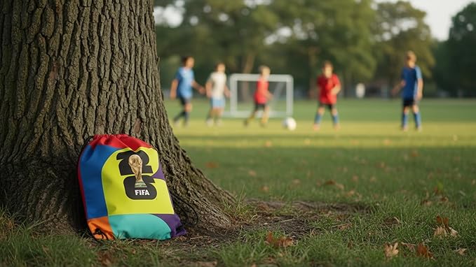 FIFA World Cup DIY Drawstring Backpack Kit – Soccer Fan Sewing Craft Project – Includes 24" x 43" Multicolor Canvas Panel, 12ft Nylon Paracord & Instructions – Create a 17" x 13" Handmade Sports Bag