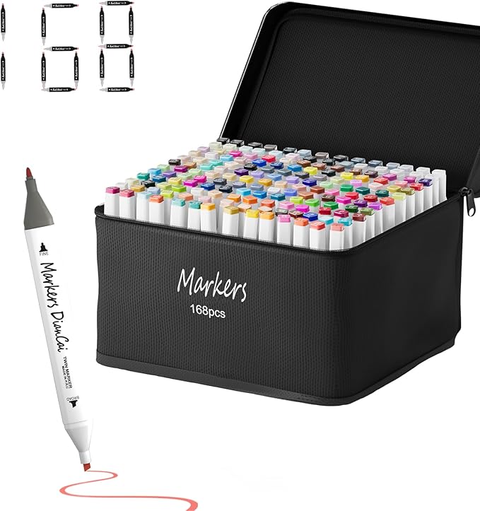 wyewye Alcohol Markers, 168 Colors Dual Tip Permanent Art Marker Set for Artists, Coloring Painting Supplies Sketch Drawing Pens for Adults, Holiday Present for Boys Girls Students (White)