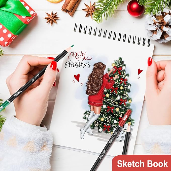 Soucolor Art Supply Set - Sketching & Drawing Kit, Sketchbook Art Paper for Adult Artists, 9" x 12" Sketch Book, 2-Pack 100 Sheets Spiral Bound Sketchbook, Acid Free