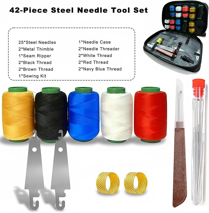 41Pcs Sewing Tool Set, Big Eye Steel Sewing Needle Kit, Complete Needle and Thread Repair Kit for Hand Sewing,Portable DIY Sewing Tool Set for Beginners