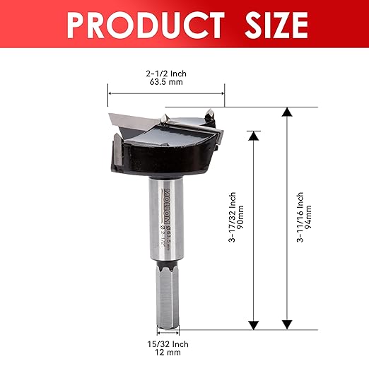 Mollom 2-1/2" (63.5mm) Forstner Drill Bit for Precise Woodworking with Durable YG8 Carbide Thickness of 2.0mm,This Hinge Cutter Tool is Ideal for Hard Wood, Plastic, Plywood