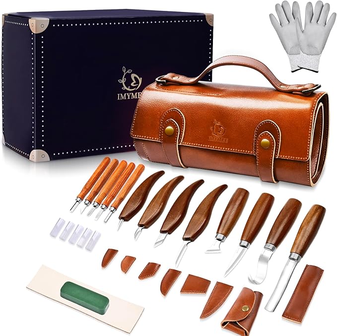 Deluxe Wood Carving Tools-Wood Carving Kit-Wood Carving Knife Set-Wood Whittling Kit for Beginners-Whittling Knife-Wood Carving Tool Set with Large Leather Case