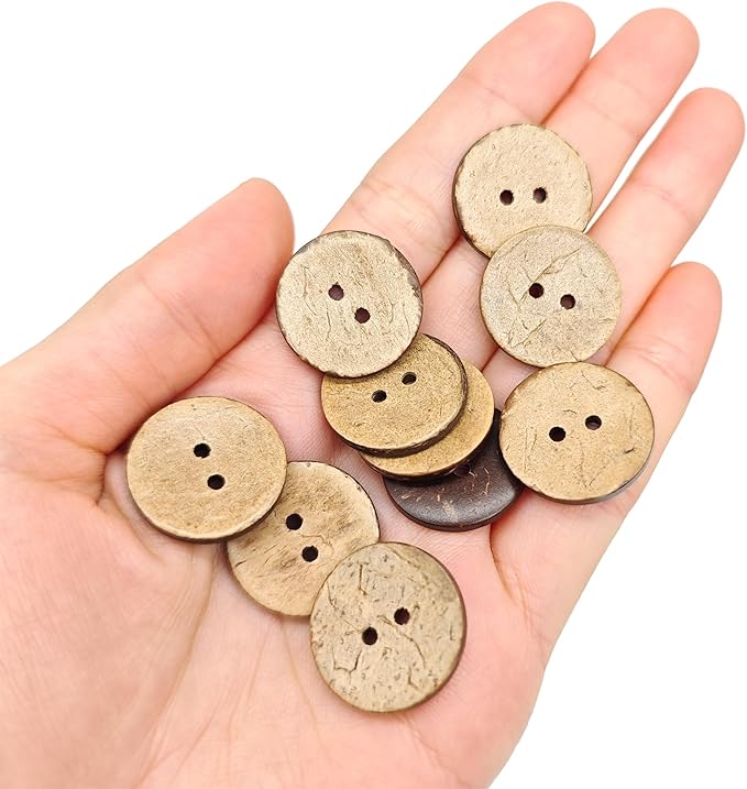 80-Pcs 3/4" Natural Coconut Shell Buttons | Bulk Brown Wooden Sewing Replacement Buttons for Sewing Crafts Clothes Decorations (20mm)