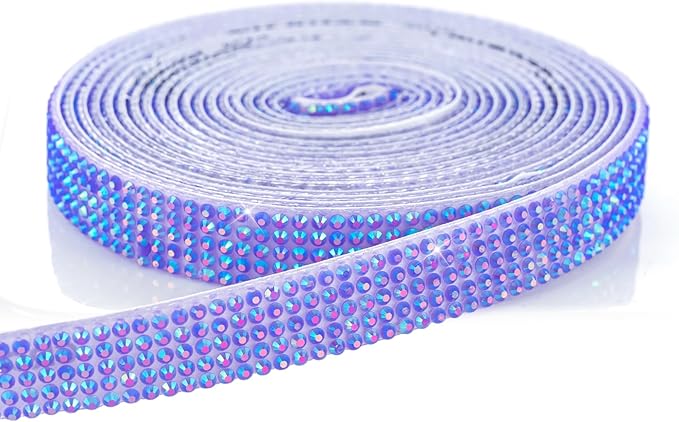 Novani Self Adhesive Rhinestone Ribbon, 0.39 Inch Wide 3 Yards 1 Roll, Deep Purple AB Crystal Diamond Bling Strips for DIY Crafts, Glitter Resin Rhinestones Tape for Crafting, Car Decoration