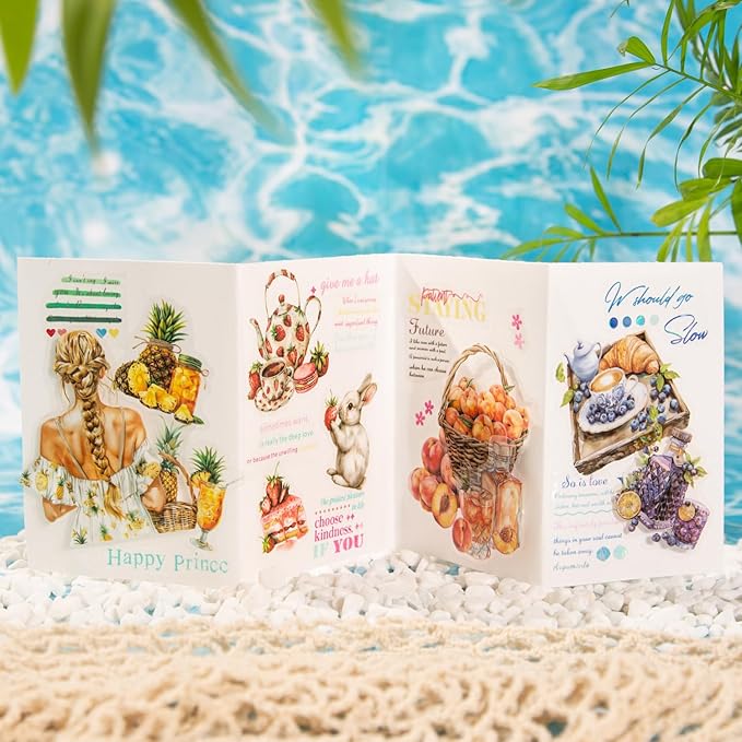 120Pcs Summer Themed Scrapbook Stickers, PET Ephemera for Journaling, Craft Supplies and Junk Journal