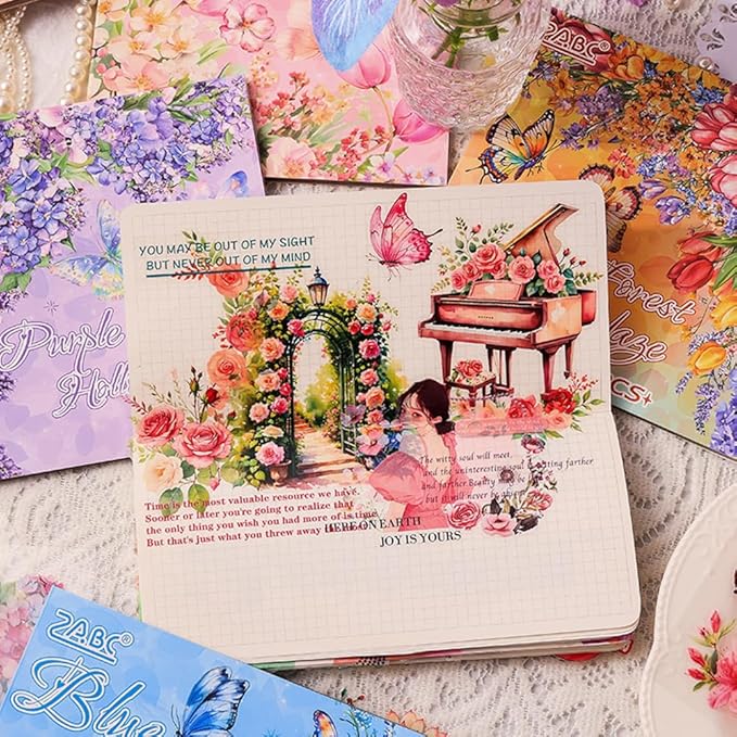 MAFELOE 30 Pages PET Scrapbook Stickers of Creative Flowers Theme, Aesthetic Deco Journaling Supplies for Junk Bullet Diary Album Calendars-Pink (Y3-P-WSSL)