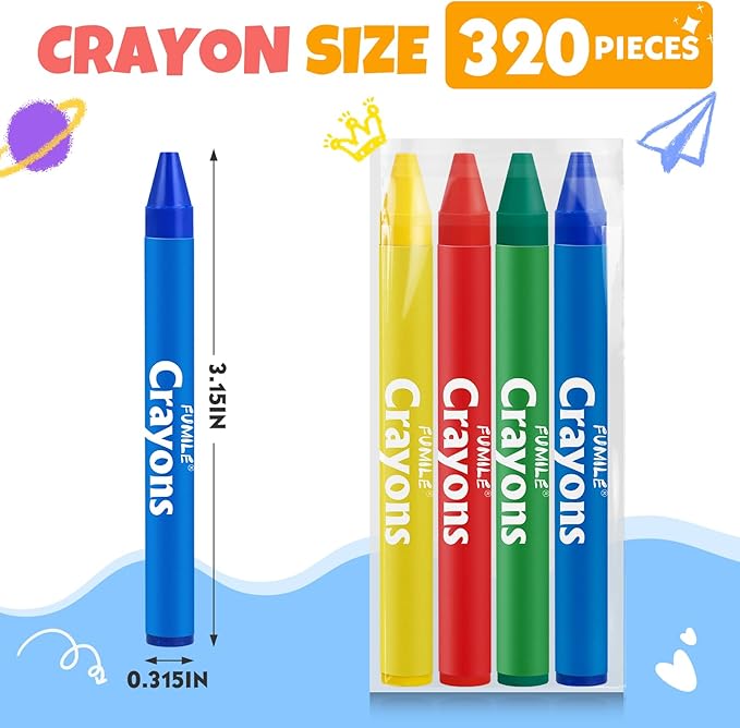 FUMILE 320 Count Crayons (80 Sets of 4 Colors), Non-Toxic Crayon Bulk Individual Packs, Mini Crayons for Kids Party Favors, Restaurants, School Supplies, Travel and More Events