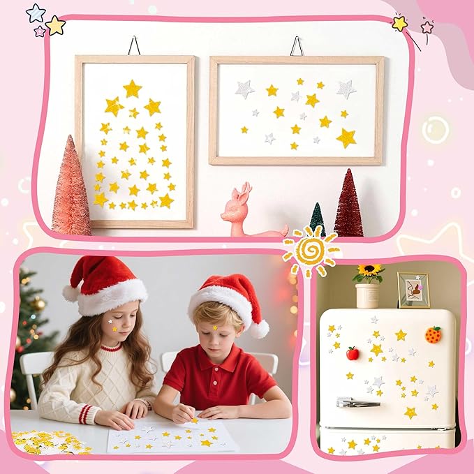 1032Pcs Foam Star Stickers,Glitter Foam Stickers Small Large Star Shape Sticker Self Adhesive,8Sheets Colorful Sticker for Kids Reward Arts Crafts Supplies Scrapbook Christmas Decor(8,Gold and Silver)