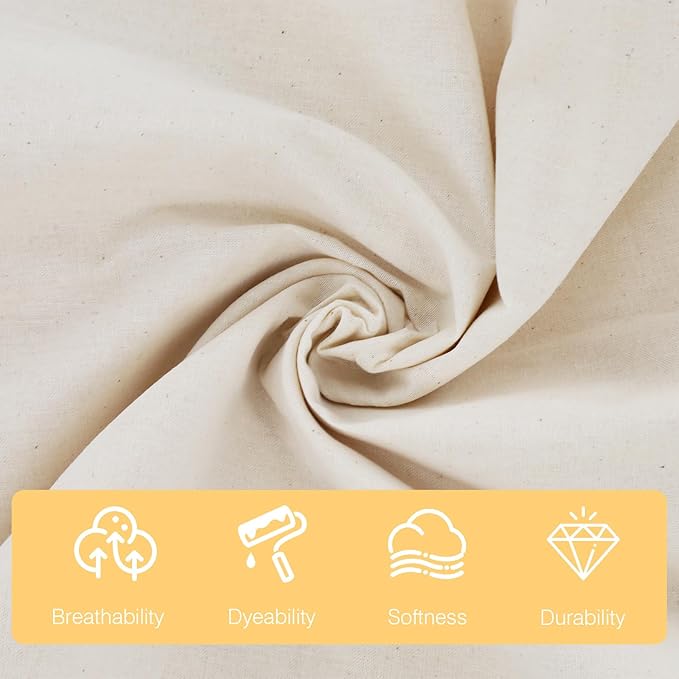 Beige Cotton Muslin Fabric, 63 Inch X 2 Yards Natural 100% Cotton Fabric by The Yard, Suitable for Sewing Embroidery, Garments, Crafts