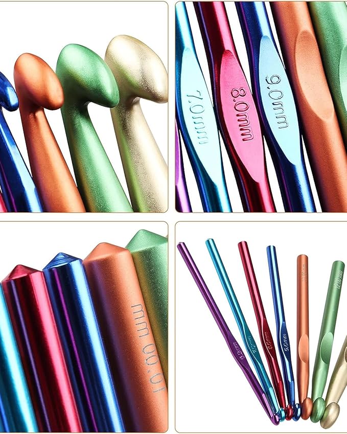 Aeelike Large Aluminum Crochet Hooks Huge Metal Crochet Hook Set - Crochet Needles for Thick Bulky Yarn Blankets - Beginners Big Crochet Set Size 6.5mm 7mm 8mm 9mm 10mm 12mm 15mm