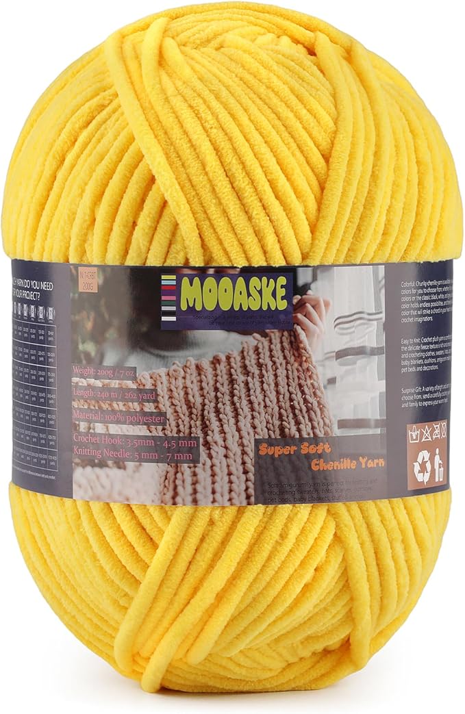 Fluffy Chenille Yarn for Crocheting - Baby Blanket Yarn for Knitting - Velvet Yarn for Amigurumi Crochet, Ultra Soft Yarns Weight Per Roll 200g/7oz, Length 240m/262yard