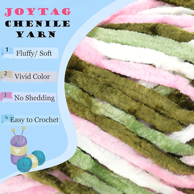 Velvet Chenille Yarn for Crocheting Pink Camouflage Velvet Fluffy Plush Thick Bulky Chunky Chenille Soft Baby Blanket Yarn for Crocheting Hand Knitting 3 * 100g-Pink Camouflage