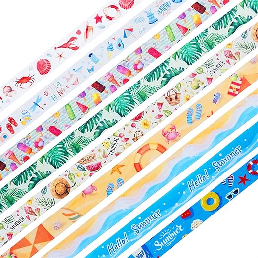 Summer Washi Tape Set 10 Rolls - Beach Ice Cream Masking Decorative Tape for Bullet Journal, Planner, DIY Arts Crafts, Scrapbooking Party Favors ﻿ (Summer)
