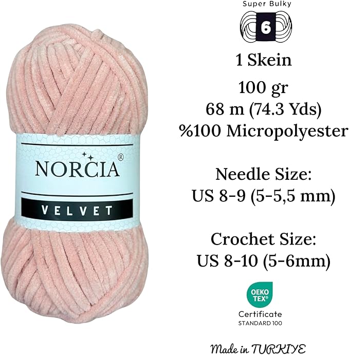 Soft Velvet Yarn Chenille Yarn for Crocheting Super Bulky 100g (74.3 yds) Baby Blanket Yarn for Knitting Amigurumi Yarn for Crochet Weaving Craft (Powder, 1 Skein)
