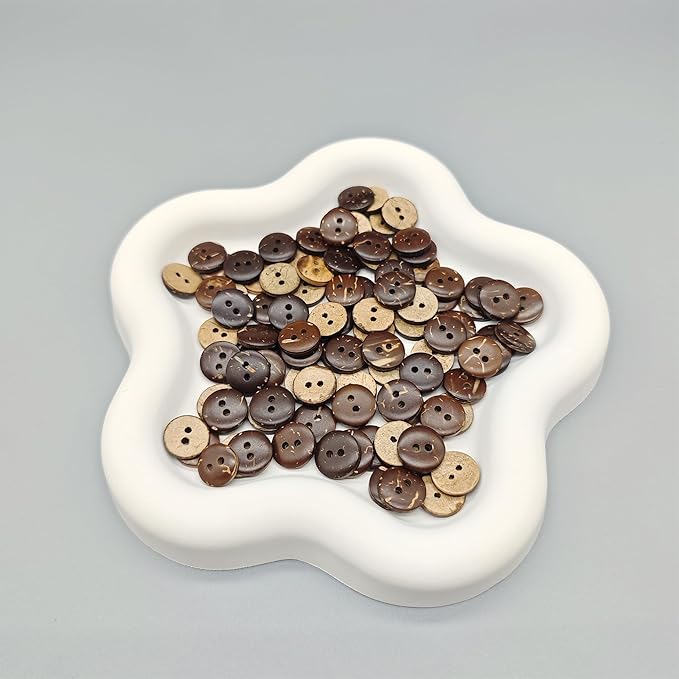 100-Pcs 1/2" Small Natural Coconut Shell Buttons | Bulk Brown Wooden Sewing Replacement Buttons for Sewing Crafts Clothes Decorations (12.5mm)