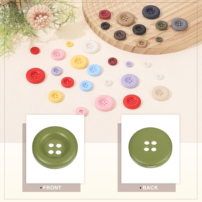 HARFINGTON 50pcs Sewing Button 15mm (5/8 Inch) 4 Holes Resin Thickened Round Crafting Replacement Buttons for Clothing DIY Crafts Decoration, Green