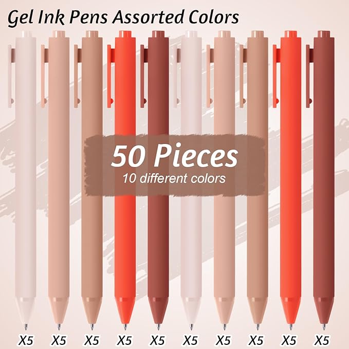 Crtiin 50 Pcs Gel Ink Pens Bulk, Black Ink 0.5mm Fine Point Retractable Pen Smooth Writing Office Supplies for Teacher Server Nurse Christmas Charity Donation Valentine (Orange Series)