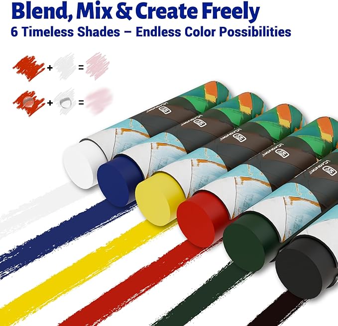 Large Water Soluble Pastels, Upgraded Fully Dissolvable Formula, 6 Basic Colors for Artists & Hobbyists, Ideal for Blending & Watercolor Effects