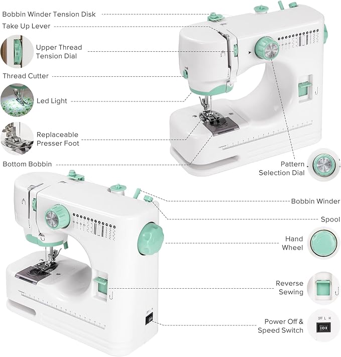 Sewing Machine for Beginners, Mini Sewing Machine with Sewing Kits, Electric Portable Sewing Machine with Full Featured, Built-in 12 Stitches, Twin Needle