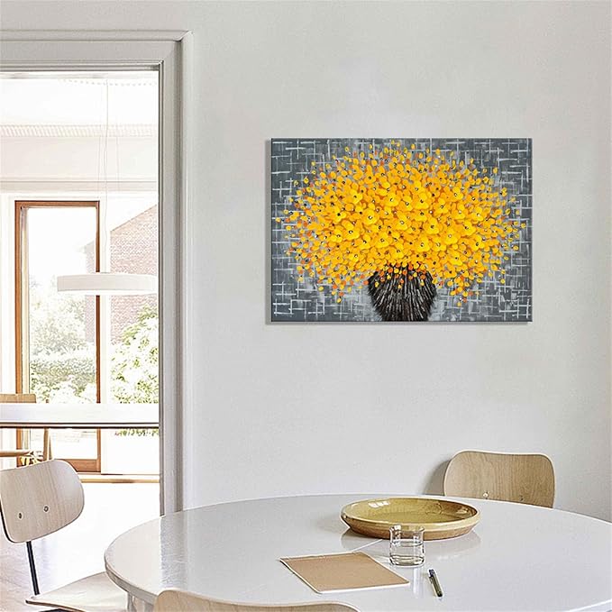 Alenoss Yellow Flower 3D Oil Painting, 40x28 inches Large Abstract Modern Canvas Wall Art Home Decorations Painting on Canvas Wall Pictures Floral Artwork Ready to Hang