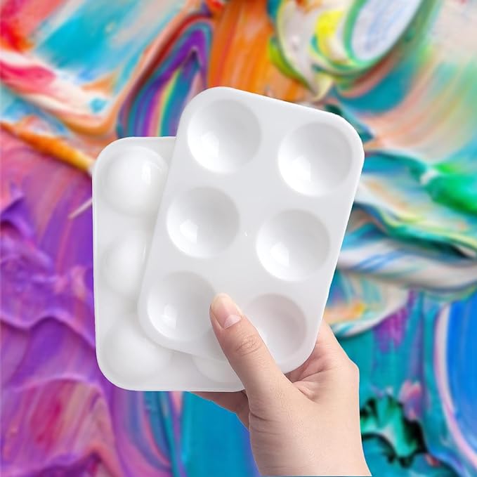 25 PCS White Plastic Paint Tray Palettes, 6 Well Rectangular Watercolor Oil Palette for Kids, Adult, Student Artist Craft Palettes,Painting Tray for Painting Party, DIY Craft and Art Painting