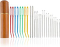 24pcs Large Eye Sewing Needles Kit, Stainless Steel Blunt Darning Needles & Bent Tapestry Needles & Sharp Hand Knitting Needles with Wooden Case,Perfect for Crochet/Darning/Yarn/Embroidery Projects