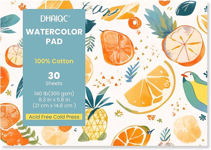 Watercolor Paper Pad, 30 Sheets, A5 (8.3 x 5.8"), 100% Cotton Paper, Glue Bound, 140LB/300GSM Cold Pressed Water Color Paper for Watercolor Drawing, Mixed Media, Art Journaling (8.3 x 5.8 Inch)