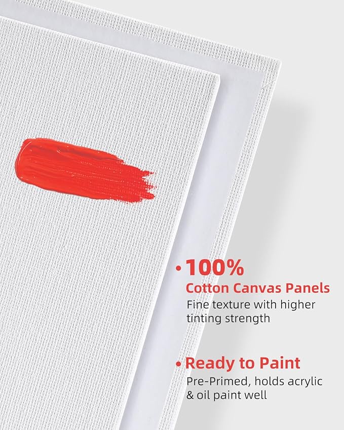 Simetufy Canvas for Painting 32 Pack Paint Canvas Boards for Kids 8pcs of Each 5x7, 8x10, 9x12, 11x14 100% Cotton for Acrylic Watercolor Paint
