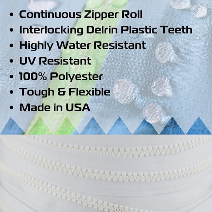 EZ-Xtend #10 Lenzip Chain Plastic Molded Plastic Tooth Zipper by The Yard w/Non-Locking Sliders. Boat Cushions, Duffle Bags, Back Packs, Sewing, Replacement Zipper(5Yards & 4 Double Pulls Non-Locking)