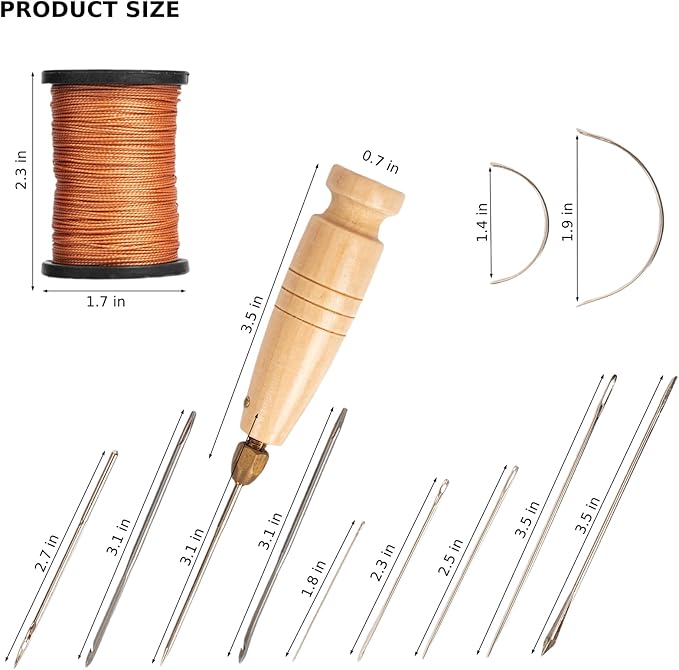 Upholstery Sewing Kit, Heavy Duty Sewing Kit with Upholstery Needle and Thread, Canvas Repair Kit Include Sewing Awl & Leather Sewing Needles and Nylon Thread for Repairing Leather, Shoes, Furniture