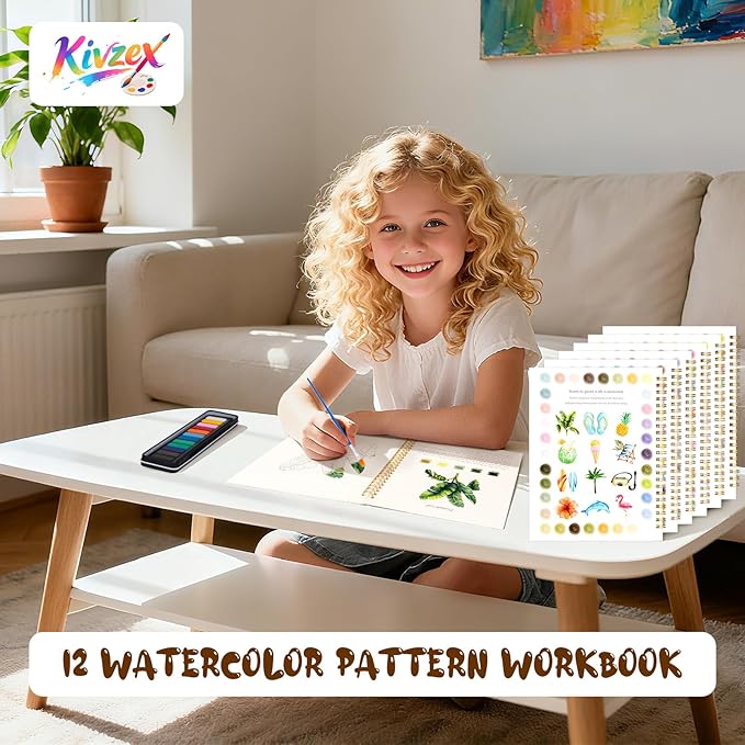 Kivzex Watercolor Workbook for Adults, Beginner Friendly Watercolor Painting Kit Tropical Water Coloring Book, Nature-Themed Practice Art Gift Water Color Paint Book with Palette and Brush