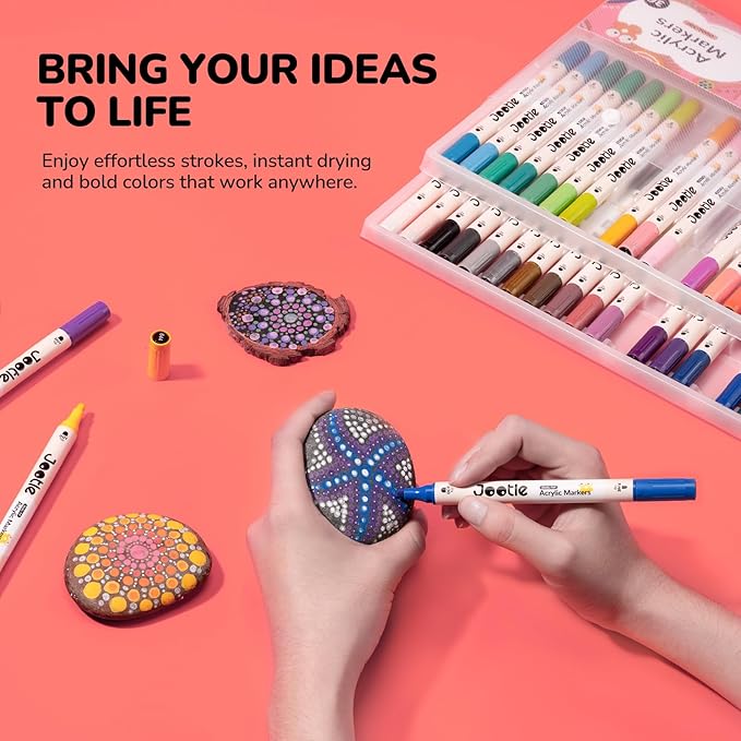 Dual Tip Acrylic Paint Pens for Rock Painting,36 Vibrant Colors Acrylic Paint Markers with 1-5 MM Dot Tip and 1MM Fine Tip,Acrylic Markers Set for Canvas Fabric Wood Coloring Books Drawing Markers
