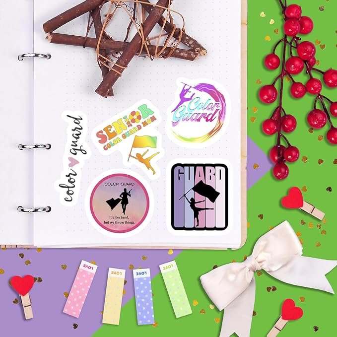 BulbaCraft 100Pcs Color Guard Stickers for Water Bottle and Laptop - Color Guard Party Supplies & Decorations, Waterproof Vinyl Decals, Marching Band and Flag Stickers, Gifts for Women & Men