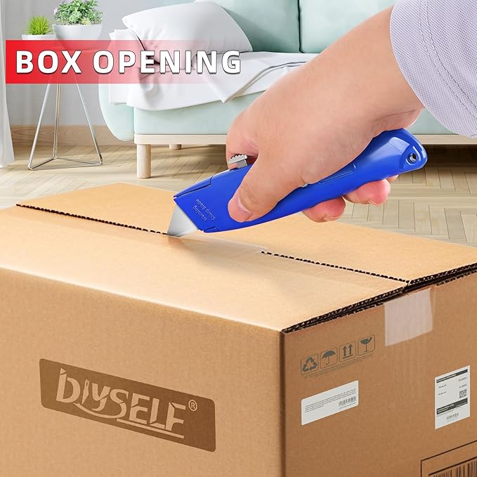 DIYSELF 30 Pack Box Cutter Heavy Duty Aluminium Shell Utility Knife | SK5 Steel Sharp Blade | Retractable Knife for Cutting Cartons Ropes and Cardboard | Home and Office Use, PVC Pipe Cutter (Blue)