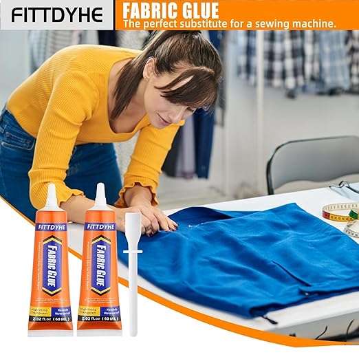 2 Pack Fabric Glue Permanent, 60ML/2.02oz Washable Clear Clothing Glue, Super Fabric Adhesive for Rhinestones, Patches, Clothes, Denim, Leather, Polyester, Fabrics, Doll Repair, Flannel, Cotton