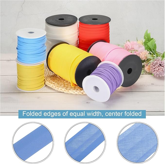 MECCANIXITY 1 Inch Double Fold Bias Tape Polyester Continuous Bulk Bias Tape for Sewing,Seaming Quilting Hemming Binding Crafts (Blue 55 Yards)