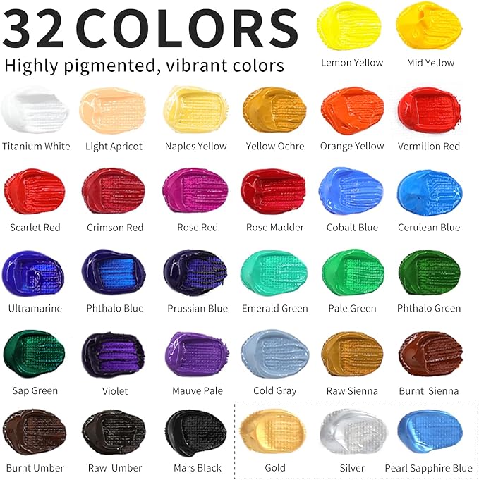 66-Piece Acrylic Painting Kit with Desktop Easel,32 Colors Acrylic Paint Set(22ML), Paint Brush Set & Case, Brush Basin, Complete Art Supplies Painting Set for Adults, Artists, Beginners