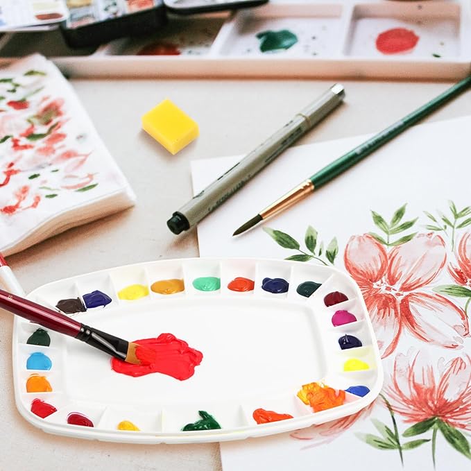 Falling in Art Paint Palette with Lid, Airtight Leak-Proof Watercolor Palette with a Cleaning Sponge, 23 Paint Wells Acrylic Palette, 13 Inches by 9 1/4 Inches