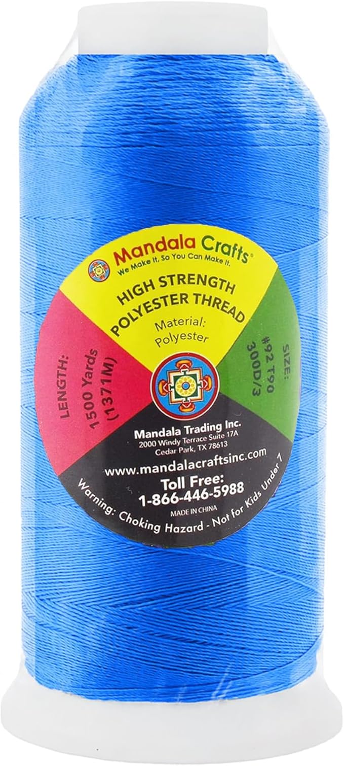 Mandala Crafts Sky Blue Heavy Duty Thread - 1500 Yds Tex 90 Bonded Polyester Threads for Sewing Drapery, Jeans, Leather, Hair, Outdoor Marine Upholstery