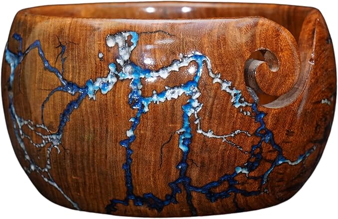 Handcrafted Wooden rose wood Yarn Bowl for knitting & Crocheting Wooden Yarn Storage Bowl With Carved Holes Drills Knitting Crochet Accessories bowl - Christmas Gift