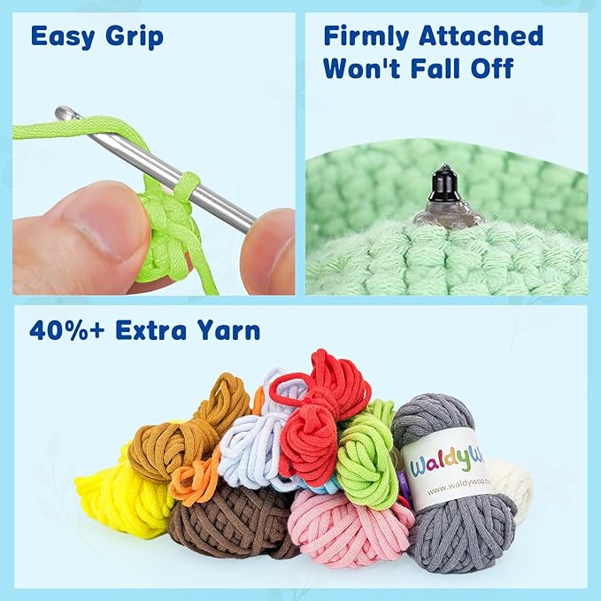 WaldyWop Crochet Kit for Beginners: 3 Animal & Flower Bookmarks Knitting Kits for Girls w/Easy Yarn, Crochet Hook & Easy Video Tutorials-Wobbles Crochet Animal Kit for Adults, Birthday Gifts for Women