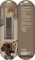 Silver Brush Limited RN-7140 Renaissance Red Sable Set, Paintbrushes for Oil, Watercolor, Gouache, Inks, Dyes, and Acrylics, Set of 4, Size 4 Round, Bright, Fan, & Cat's Tongue Brushes, Long Handle