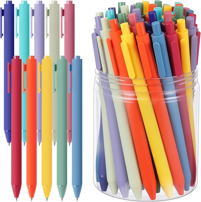Crtiin 50 Pcs Gel Ink Pens Bulk, Black Ink 0.5mm Fine Point Retractable Pen Smooth Writing Office Supplies for Teacher Server Nurse Christmas Charity Donation Valentine (Rainbow Colors)