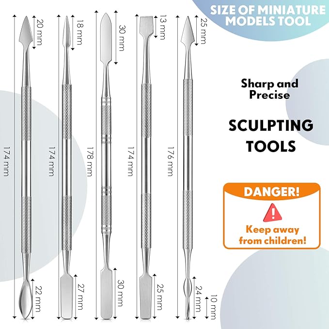 Honoson 5 Pcs Miniature Sculpting Tools Set Mini Stainless Steel Double-Headed Tool for Model and Convert Plastic, Resin and Metal Tabletop War Game Miniatures Models