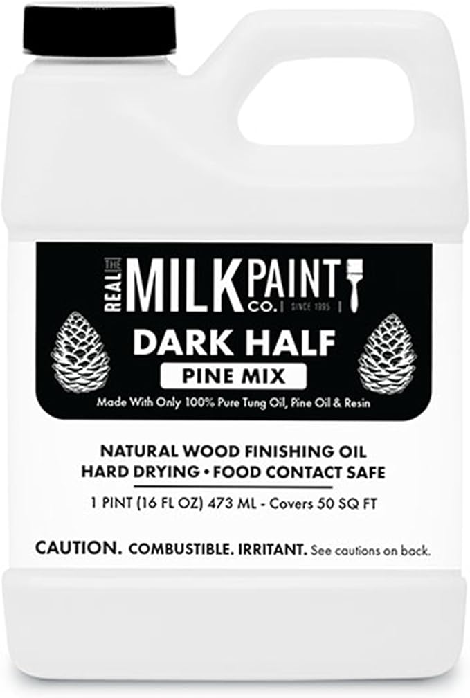 Real Milk Paint Dark Half Tung Oil Mix with Pine for Wood Finishing, Cutting Boards, Butcher Blocks, Wood Floors, Clay, Stone, Slate, 16 Ounces