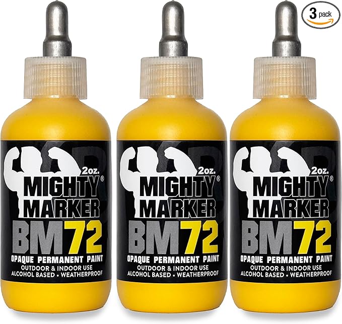 BM-72 Bottle Marker, 2oz (60ml) Alcohol-Based Paint, 1.2mm Steel Ball Tip, Valve Action, Waterproof & Weatherproof, Writes on Rough & Oily Surfaces, Made in USA - 3 Pack