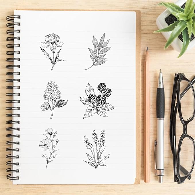 50Pcs Black Transparent Waterproof Plant Stickers for Scrapbooking, Journaling & Crafts – Floral & Botanical Decals for Resin Art Projects, Planners, Cards, Gifts